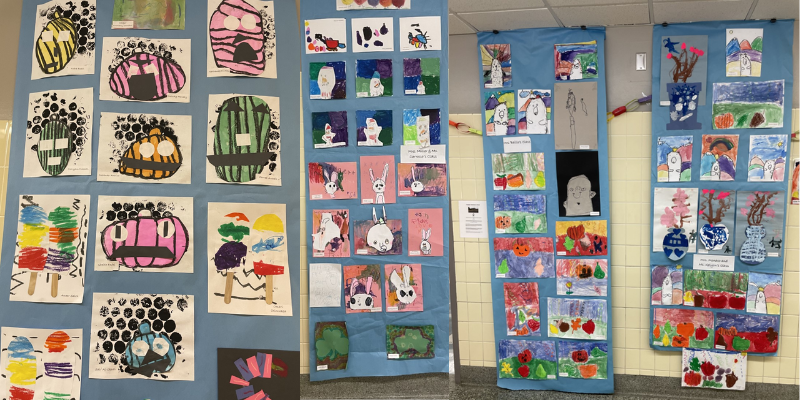 Truman elementary walls covered with students' art.