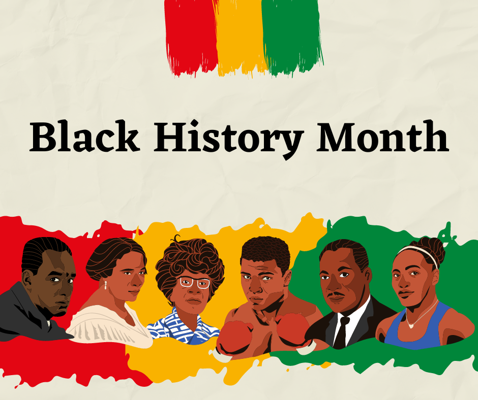 Black History Month graphic featuring prominent black historical figures